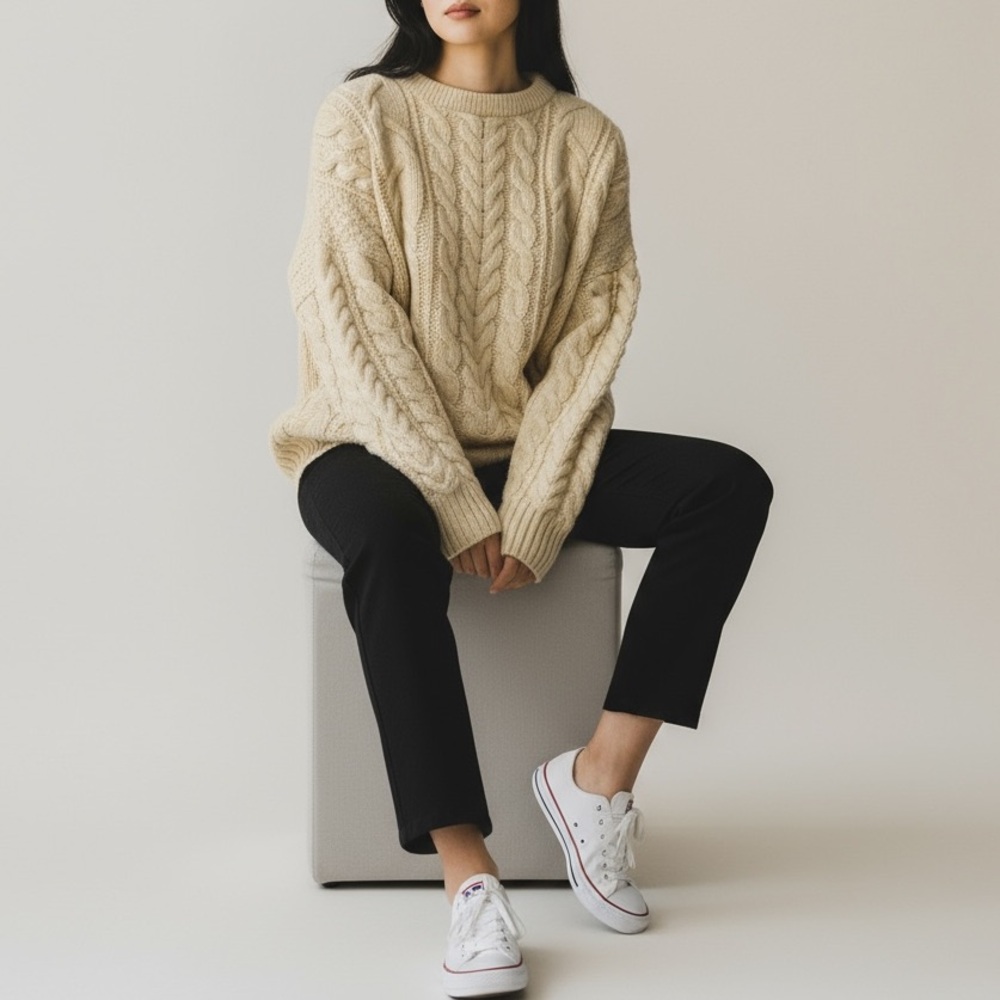 Vintage 80’s Celtic Woolens Aran Cable Knit Crewneck Sweater
